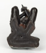 DARBYSHIRE&nbsp;ceramic statue of a crouching Aboriginal man holding a kookaburra, rare, impressed factory mark to base, 16cm high - 4