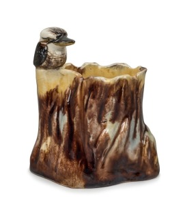 GRACE SECCOMBE "Kookaburra" pottery tree stump vase, 10cm high