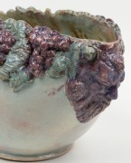 UNA DEERBON large pottery vase with applied grapes and leaves plus facemask handles, incised "DEERBON", ​​​​​​​21cm high, 36cm wide - 4