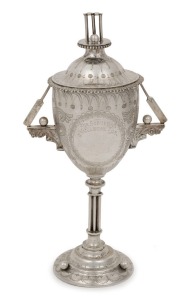 "THE SUBURBAN CHALLENGE CUP" Australian silver cricket trophy cup and cover, most likely the work of HENRY YOUNG of Collingwood in Melbourne, circa 1870s. ​​​​​​​23cm high, 222 grams