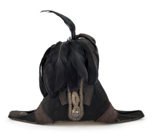 Officer's bicorn hat with feather plume. 27cm high, 23cm wide. 