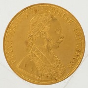 Austria - Coins: 1915 Franz Josef 4 ducats (restrike); also a 1 ducat (restrike), the smaller coin with mounting faults. Total weight: 17.4gms. - 3