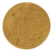 Austria - Coins: 1915 Franz Josef 4 ducats (restrike); also a 1 ducat (restrike), the smaller coin with mounting faults. Total weight: 17.4gms. - 4