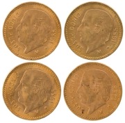 Mexico - Coins: Five Pesos, Miguel Hidalgo, gold, 1955 (4 examples).