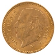 Mexico - Coins: Five Pesos, Miguel Hidalgo, gold, 1955 (4 examples). - 2