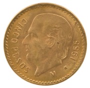 Mexico - Coins: Five Pesos, Miguel Hidalgo, gold, 1955 (4 examples). - 4