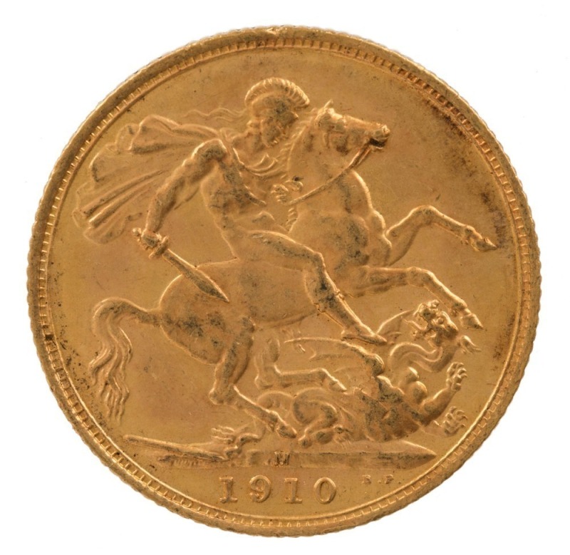 1910 Sovereign, Edward VII, St. George reverse, Melbourne, EF.