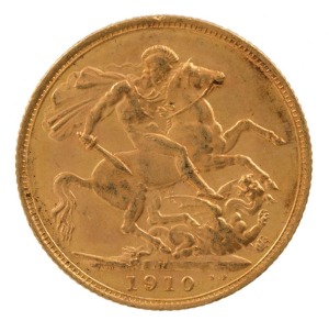 1910 Sovereign, Edward VII, St. George reverse, Melbourne, EF.