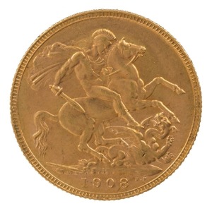 1908 Sovereign, Edward VII, St. George reverse, Perth, aUnc.