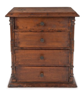 An antique four drawer apprentice chest, kauri and Baltic pine with cedar trim, South Australian origin, 19th century, 38cm high, 35cm wide, 20cm deep 