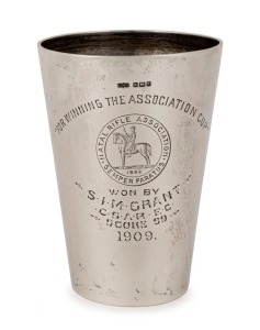 NATAL RIFLE ASSOCIATION sterling silver trophy beaker, engraved "For Winning The Association Cup, Won By S. I. M. Grant...1909", 11.5cm high, 158 grams