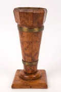 An unusual antique Colonial Australian huon pine urn of coopered construction with brass bound hoops, Tasmanian origin, 19th century, 25cm high - 2