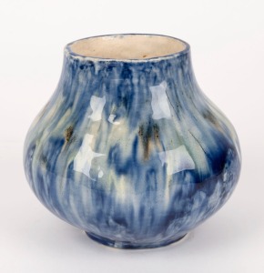 LILLIAN WHITNEY blue glazed hand-built pottery vase, incised "L.W.", ​​​​​​​14.5cm high