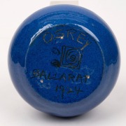 OSREY blue glazed pottery hatpin holder, incised "Osrey, Ballarat, 1924", 8cm high, 14cm wide - 3