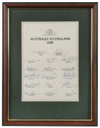 1985 AUSTRALIA to ENGLAND with 17 signatures [Allan Border, Captain; Andrew Hilditch, Vice Captain]; 1992 AUSTRALIAN CRICKET TEAM TOUR OF SRI LANKA with 16 signatures [Allan Border, Captain; Mark Taylor, Vice Captain]; 1992 Benson & Hedges World Cup AUSTR