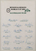 1985 AUSTRALIA to ENGLAND with 17 signatures [Allan Border, Captain; Andrew Hilditch, Vice Captain]; 1992 AUSTRALIAN CRICKET TEAM TOUR OF SRI LANKA with 16 signatures [Allan Border, Captain; Mark Taylor, Vice Captain]; 1992 Benson & Hedges World Cup AUSTR - 3