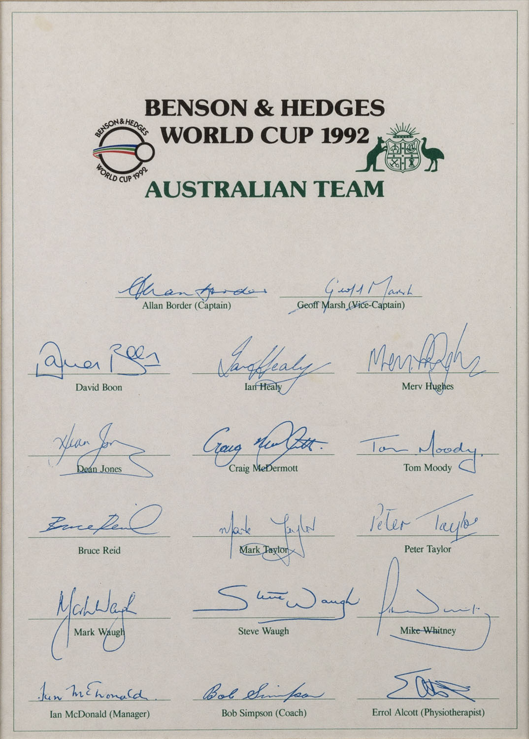 1985 Australia To England With 17 Signatures Allan Border Captain