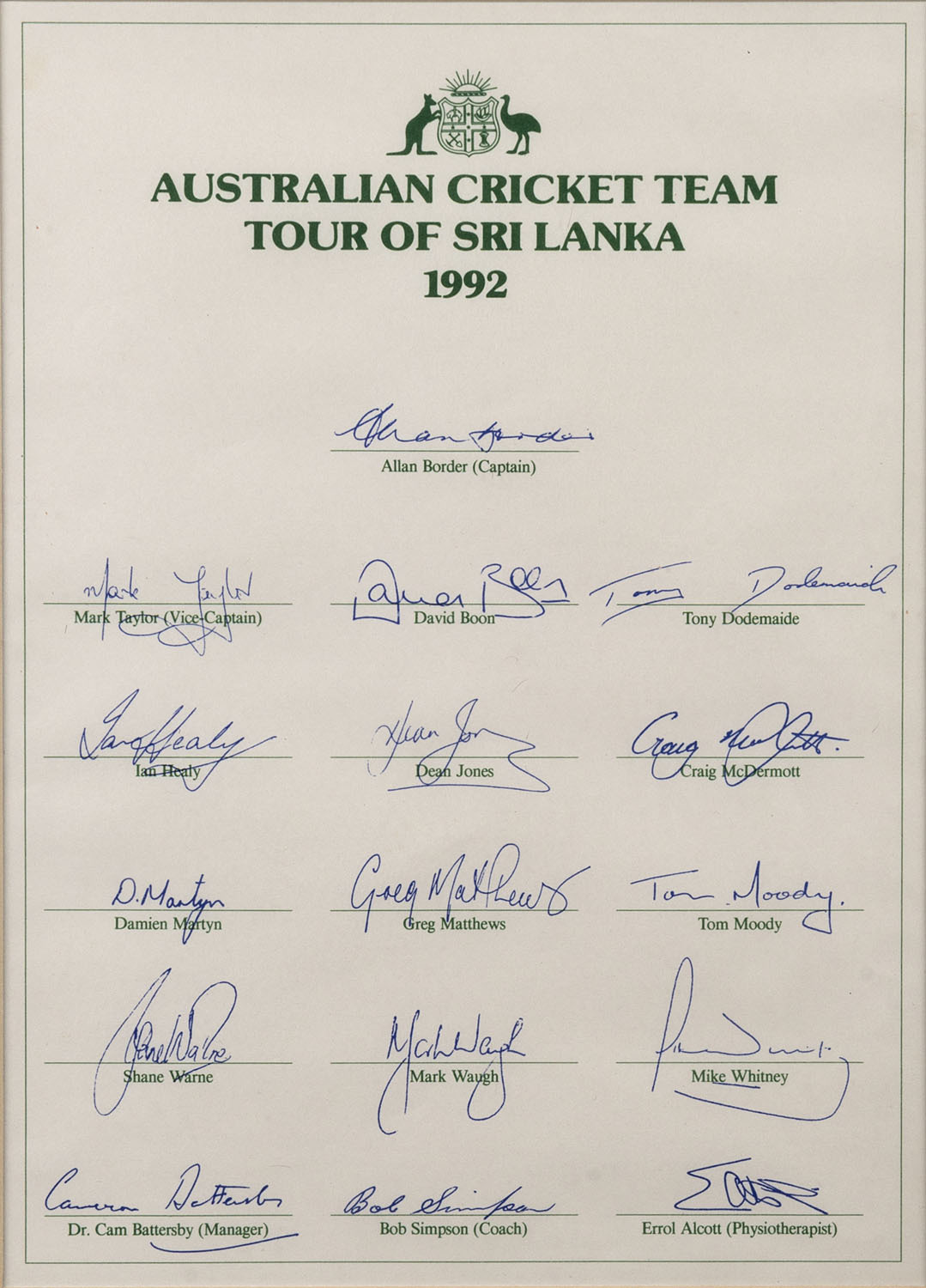 1985 Australia To England With 17 Signatures Allan Border Captain