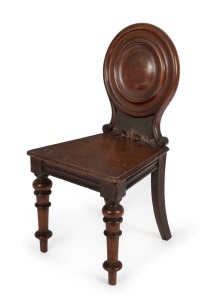 GEORGE THWAITES of Melbourne, antique cedar hall chair with bulls eye back, circa 1865, beautiful original patina and polish, 93cm high
