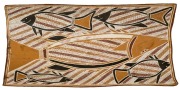 GUNINYBAL, Ratjuk and garkuyi, natural earth pigments on bark, Milingimbi Council label verso, ​​​​​​​78 x 37cm