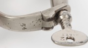 HIATT No.2 nickel plated figure eight handcuffs with original key, 19th century, 14cm wide overall - 3