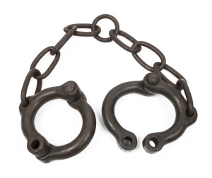 LEG IRONS heavy ten pound riveted punishment example. 19th century, 84cm long