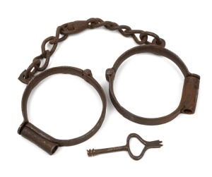 Convict light-weight leg irons with original key, 19th century, 44cm long