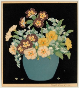 JOHN HALL THORPE (1874-1947), Forget Me Nots, woodblock print, signed lower right "Hall Thorpe", 18 x 16cm, 43 x 43cm overall