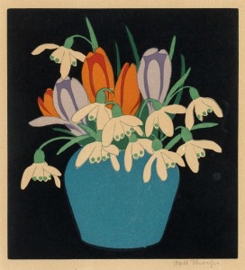 JOHN HALL THORPE (1874-1947), Crocus and Snowdrops, woodblock print, signed lower right "Hall Thorpe", 18 x 16cm, 43 x 43cm overall