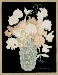JOHN HALL THORPE (1874-1947), Sweet peas, woodblock print, signed lower right "Hall Thorpe", 28 x 21cm, 43 x 43cm overall
