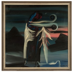RICHARD CRICHTON (1935 - ), The Dream, acrylic on board, signed lower right "Crichton, '61", titled verso, 60 x 60cm, 66 x 68cm overall