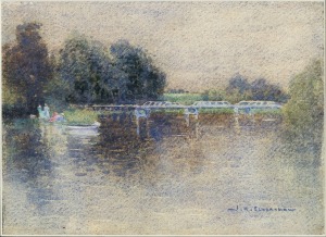 JOHN ROY ELDERSHAW (1892-1973), untitled river scene, watercolour, signed lower right "J.R. Eldershaw", 21 x 28cm, 47 x 53cm overall