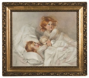 ARTIST UNKNOWN, (portrait of three children), oil on board, pencil inscription verso, ​​​​​​​24 x 28cm, 31 x 34cm overall