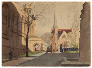 ARTIST UNKNOWN, Scot's Church, Adelaide, 1943, watercolour, titled lower right, inscription verso, 28 x 38cm