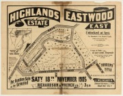 "HIGHLANDS ESTATE EASTWOOD EAST" 1905 real estate advertisement poster, 43.5 x 56cm, 53 x 73cm overall - 2