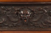 An unusual Australian Arts & Crafts blanket box, blackwood and kauri pine, carved with dragons and gothic motifs, 19th/20th century, ​​​​​​​an imposing 62cm high, 164cm wide, 54cm deep - 2