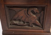 An unusual Australian Arts & Crafts blanket box, blackwood and kauri pine, carved with dragons and gothic motifs, 19th/20th century, ​​​​​​​an imposing 62cm high, 164cm wide, 54cm deep - 3