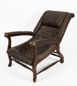 An antique Australian blackwood "Sleepy Hollow" chair with brown leatherette upholstery, 19th century, 85cm high, 67cm wide, 107cm deep