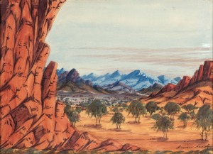 MAURICE NAMATJIRA&nbsp;(1938-1977), (Hermannsburg&nbsp;landscape), watercolour, signed lower right "Maurice Namatjira", 27 x 37cm, 35 x 45cm overall