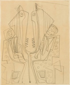 JOHN HOWLEY, (untitled), pencil sketch on paper, inscribed verso "John Howley, 1959", 23 x 18cm. Together with a framed print, (2 items)