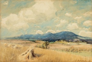 JOHN AMBROSE, (wheat fields), watercolour, signed lower right "J. Ambrose, '25", ​​​​​​​24 x 35cm, 44 x 54cm overall