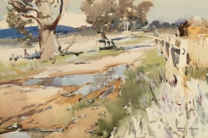 HAROLD BROCKLEBANK HERBERT (1892-1945), untitled Australian landscape, watercolour, signed lower right "Harold B. Herbert, 1943", ​​​​​​​housed in card mount, 30 x 45.5cm,