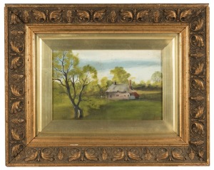 ARTIST UNKNOWN, untitled farmhouse in landscape, oil on card, signed lower right "Payne", 18 x 28cm, 41 x 51cm overall