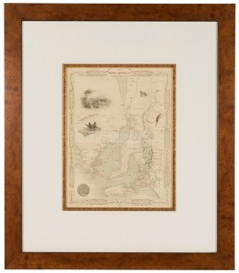 PART OF SOUTH AUSTRALIA 19th century hand-coloured map with attractive vignettes of "Adelaide", "Natives On a Catamaran" etc., attractively framed and mounted, 34 x 26cm, 64 x 56cm overall