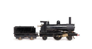 1930s Live steam locomotive & tender 2-2-2, metho fired. 56cm