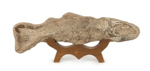 An impressive fossilized fish specimen, 89cm long