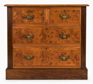 An antique Australian huon pine and blackwood four drawer chest with huon pine secondary timbers, Tasmanian origin, late 19th century, ​​​​​​​83cm high, 91cm wide, 49cm deep