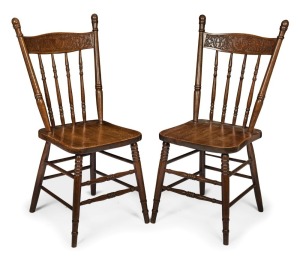 LYREBIRD two antique pressed back Australian dining chairs, 19th/20th century, 94cm high