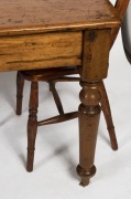 An antique Australian farmhouse kitchen table, kauri pine with three plank celery pine top, South Australian origin, circa 1860s, together with an attractive set of six beech and hardwood cottage chairs, (7 items), the table 74cm high, 183cm wide, 83cm de - 4