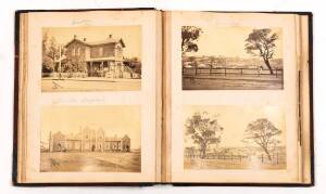 Album containing 76 prints of Tasmania including Port Arthur & Gaol, Launceston, New Norfolk, Hobart, as well as some Victorian scenes including Sandhurst, Port Chalmers New Zealand, Sydney, etc. Very diverse sizes but mainly 10 x 15cm some larger, larges